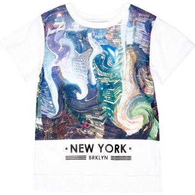 Mini boys white swirl city print t-shirt